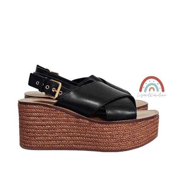 New! Madewell The Amee Wedge Sandal Leather Jute Platform Chunky Heel - Picture 4 of 14